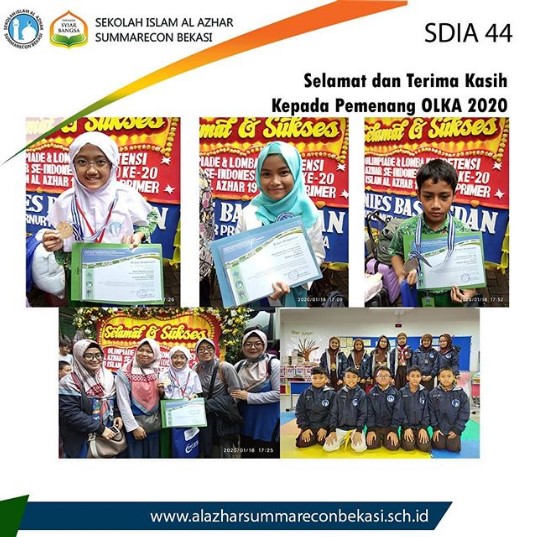 SD ISLAM AL AZHAR 44 SUMMARECON BEKASI RAIH PRESTASI DI AJANG OLIMPIADE DAN LOMBA KOMPETENSI AL AZHAR (OLKA) 2020